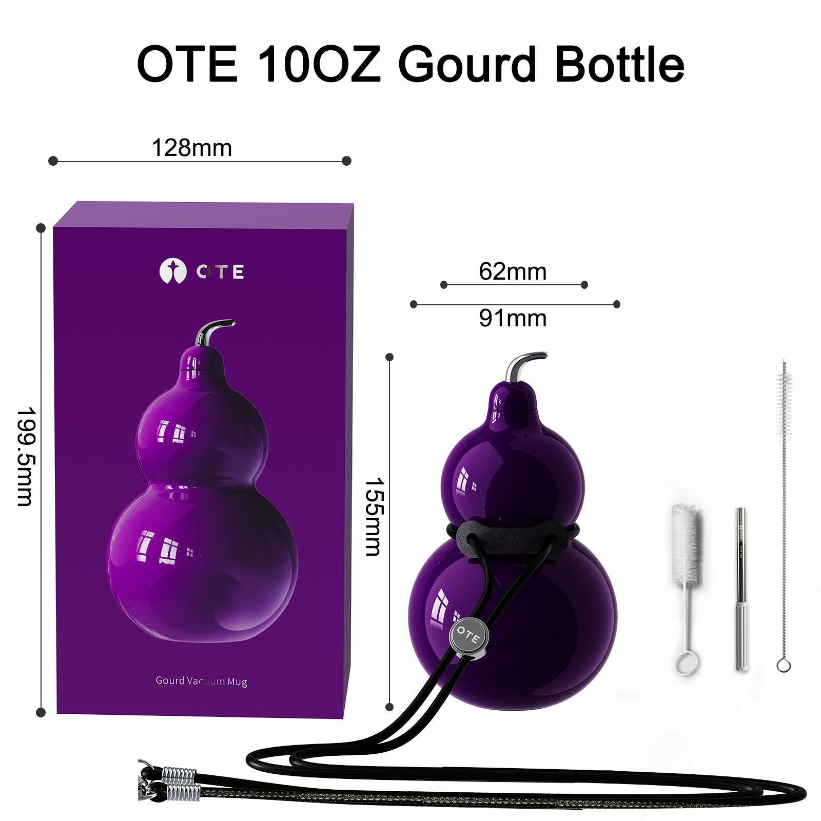 OTE  Stainless Steel Gourd Bottle, Metal Gourd Water Bottle with Shoulder Strap, Portable and Durable Gourd Sports Water Bottle for Gym, Travel and Daily Use, 10 oz
