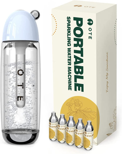 OTE 450ml Portable Sparkling Water Maker,Soda Maker Machine for Home, Carbonated Water Machine No Electricity, Double Layer PET Bottle, BPA Free (Include 20 PCS Gas Cylinder)