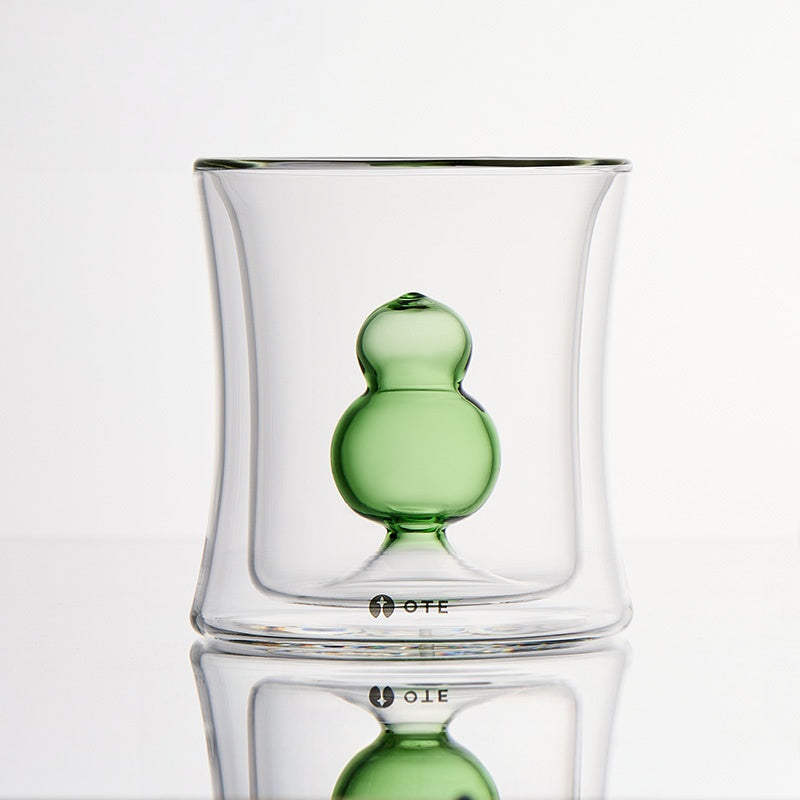 OTE Fulu Double Wall Glass Cup, Lead-Free Borosilicate Glass with Floating Gourd Design, Heat Resistant Insulated Tumbler for Hot/Cold Drinks，Perfect for Home & Gifting