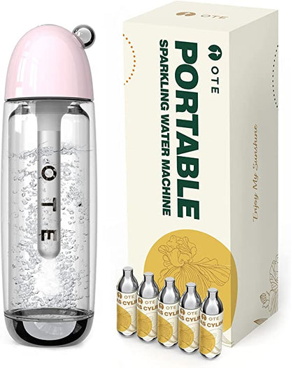 OTE 450ml Portable Sparkling Water Maker,Soda Maker Machine for Home, Carbonated Water Machine No Electricity, Double Layer PET Bottle, BPA Free (Include 20 PCS Gas Cylinder)