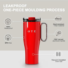 OTE 1.2 L (40 oz) Travel Mug with Handle, Double-Walled Steel Vacuum Insulated Mug and Straw, BPA Free,Portable Car Mug Tumbler, Thermal Mug, Coffee Cup for Hot and Cold Drinks